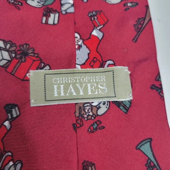 Dancing Santa Tie Christmas 100% Silk Red Italian Made Christopher Hayes - Picture 4 of 6